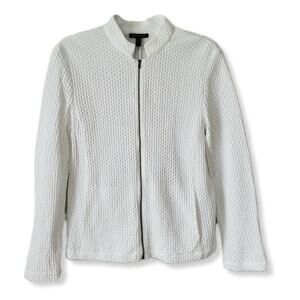 Eileen Fisher White Stand Up Collar Textured Jacket S Preppy Coastal Minimalist